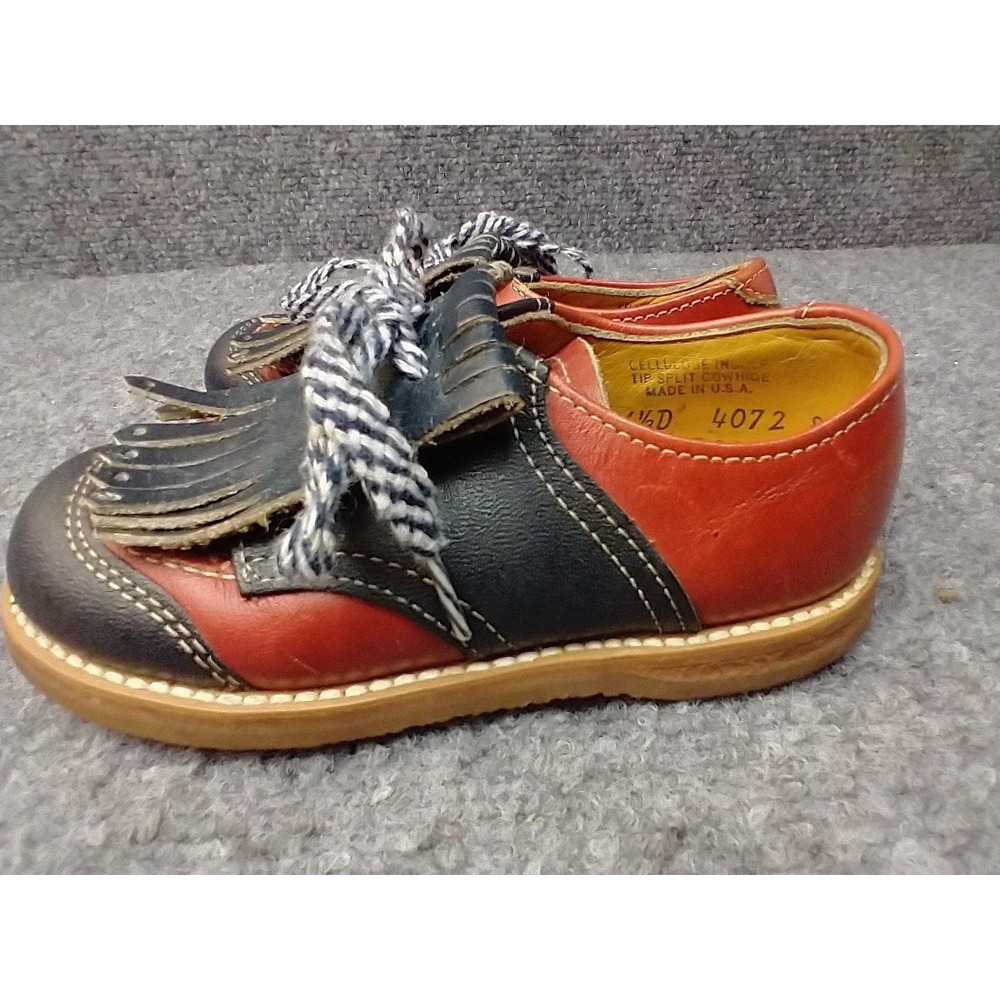 Footmates Vintage infant Red Black Leather Kiltie Oxford Shoes Made in USA 6.5 D - Picture 4 of 12